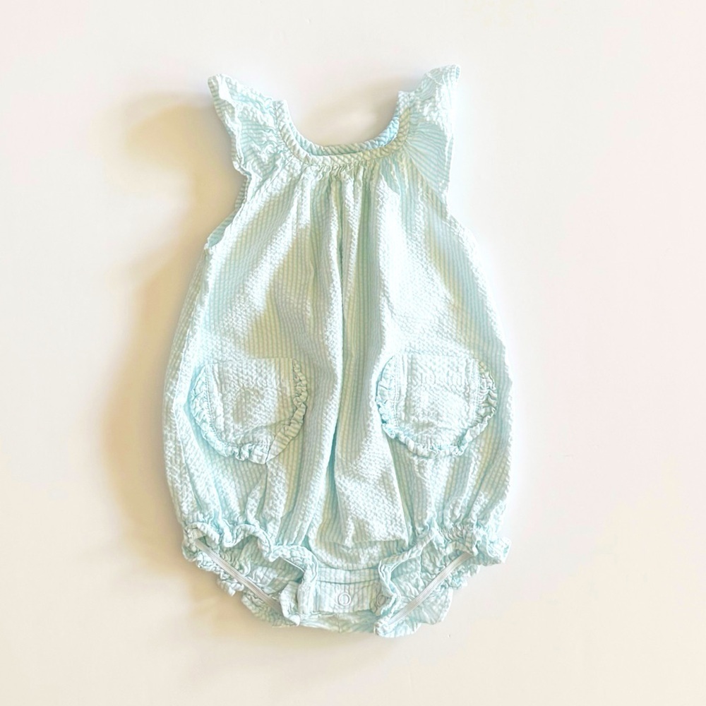 9M Blue Seersucker Romper